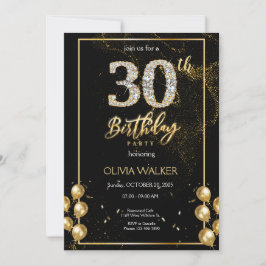 30. Diamond Black and Gold Geburtstag Einladung