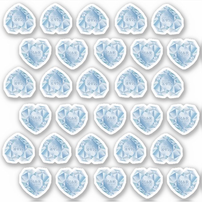 30 Diamond Heart Watercolor Add Monogram Wedding Aufkleber (Vorderseite)