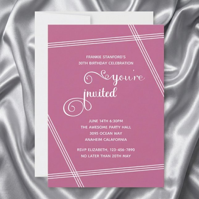 30. einfache moderne elegante Geburtstagseinladung (30th birthday pink invitation. Grey silk background.)