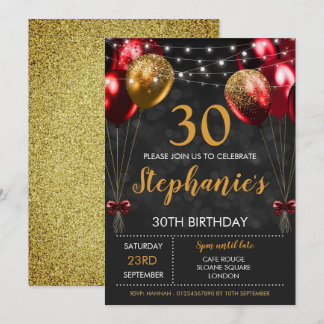 30. Einladung Red Black Gold Geburtstag Einladung