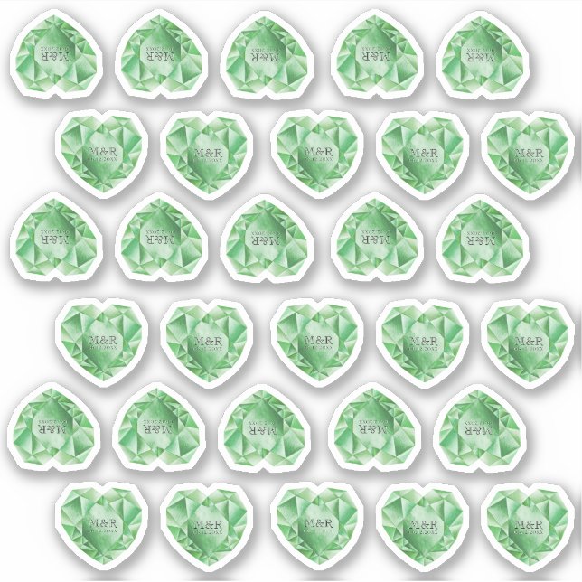 30 Emerald Heart Watercolor Add Monogram Wedding Aufkleber (Vorderseite)