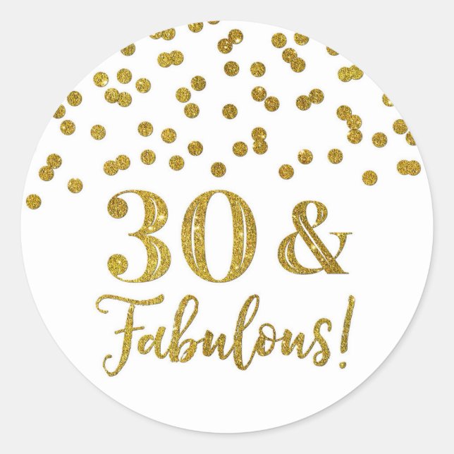 30 & Fabulous Birthday Gold Confetti Runder Aufkleber (Vorderseite)