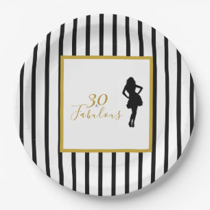 30 & Fabulous Schwarz-Goldene Geburtstagsfeier Pappteller