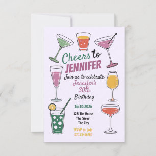 30 farbenfrohe Cocktail-Themed 30. Birthda Einladung