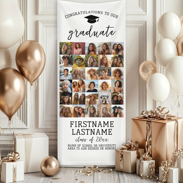 30 Foto - Abschluss Moderner Minimal Weiß Banner (Custom Graduation Banner - Great for a backdrop or Grad Party Decoration)