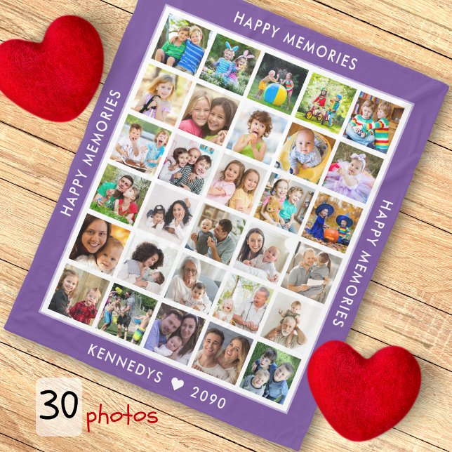 30 Foto Collage Familienname Erinnerungen Lila Fleecedecke (30 Photo Collage Family Name Memories Purple Fleece Blanket
)