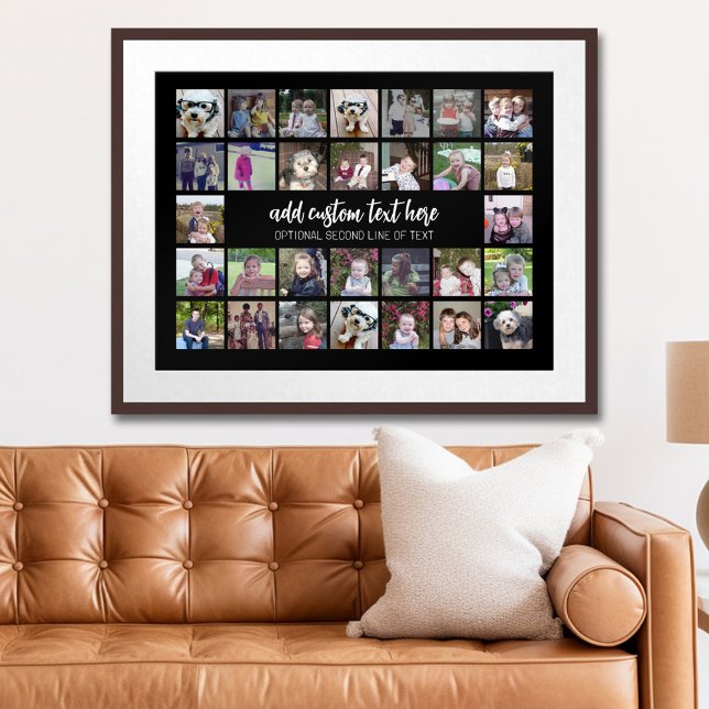 30 Foto Collage Grid - 2 Textfelder - Schwarz-weiß Poster (Personalized Photo Poster)
