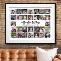 30 Foto Collage Grid - 2 Textfelder - Schwarz-weiß