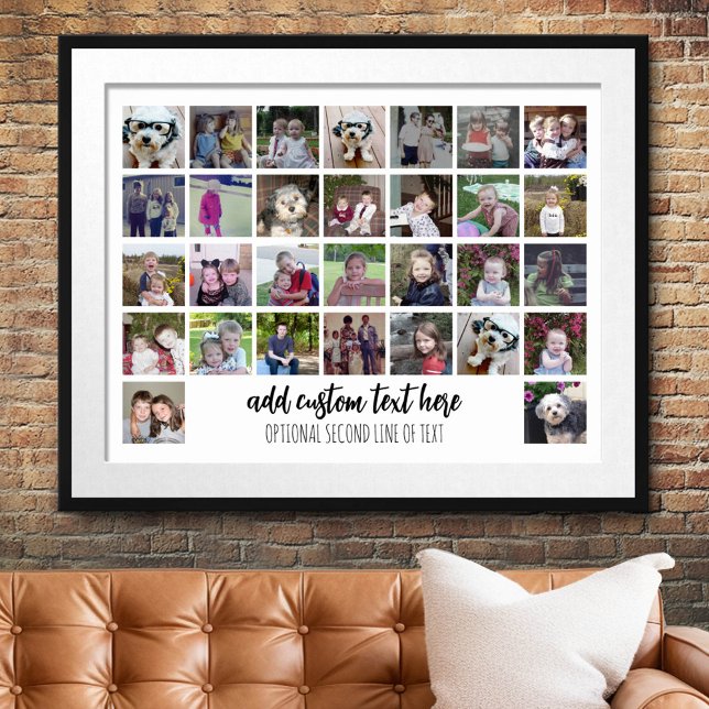 30 Foto Collage Grid - 2 Textfelder - Schwarz-weiß Poster (Custom Photo Collage Poster)