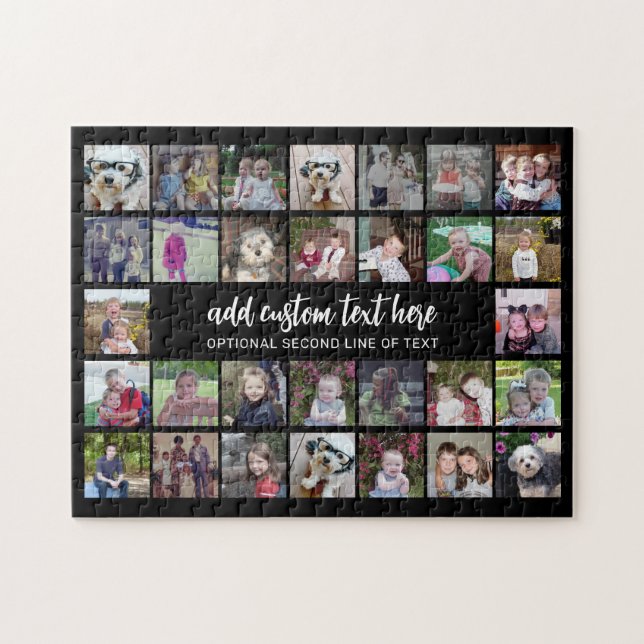 30 Foto Collage Grid - 2 Textfelder - Schwarz-weiß Puzzle (Horizontal)
