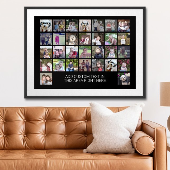 30 Foto Collage Grid - Textfeld - Schwarz-weiß Poster (Personalized Photo Poster)
