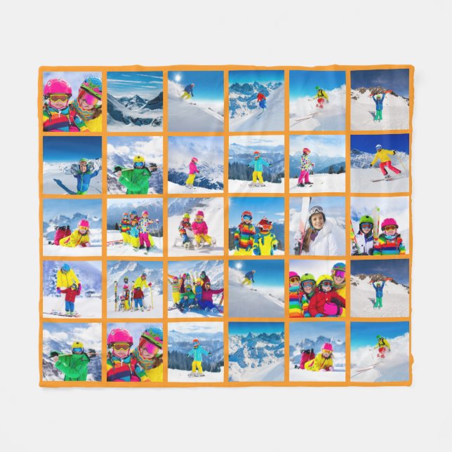 30 Foto Grid Collage Orange Fleecedecke (Vorderseite (Horizontal))