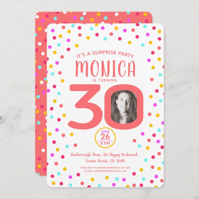 30. Foto Lebendkorallenkonfetti Geburtstag Einladung (Vorne/Hinten)