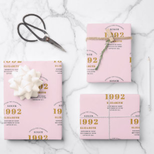 30. Geburtstag 1992 Elegant Gold Pink Gray Geschenkpapier Set
