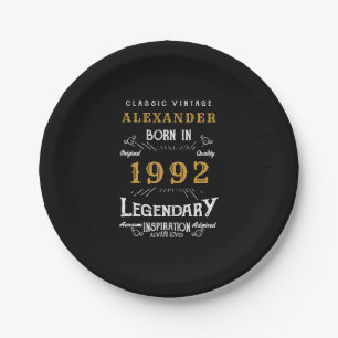 30. Geburtstag 1992 Name Legendary Black Gold hinz Pappteller