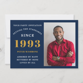 30. Geburtstag 1993 Name Foto Blue Gold Einladung