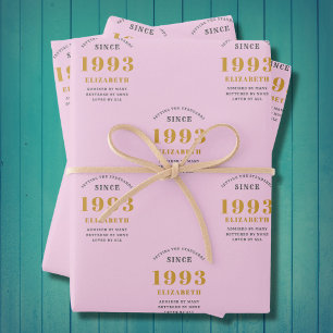 30. Geburtstag 1993 Name Rosa Grau hinzufügen Geschenkpapier Set