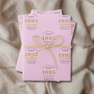 30. Geburtstag 1995 Name Rosa Grau hinzufügen Geschenkpapier Set