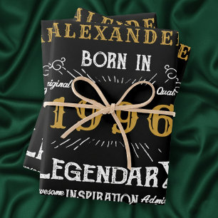 30. Geburtstag 1996 Legend Vintage Schwarz Geschenkpapier Set
