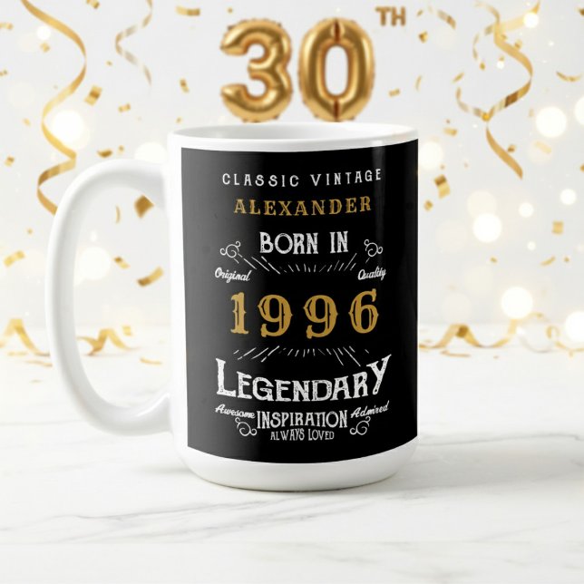 30. Geburtstag 1996 Legendär Retro Kaffeetasse (1996 coffee mug with white and gold background.)
