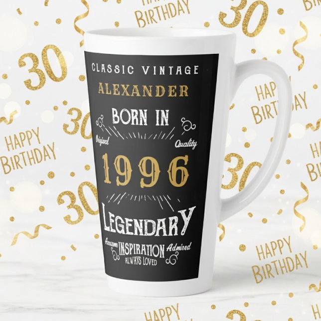 30. Geburtstag 1996 Legendärer Retro Milchtasse (1996 latte mug on a white and gold background)