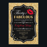 30. Geburtstag - 30 tolle Gold Black Red Einladung<br><div class="desc">Einladung zum 30. Geburtstag. Elegantes Schwarz-weißes Design mit Imitate Glitzer Gold. Enthält rote Lippen Kuss,  Konfetti und Skript-Schriftart. Ideal für eine elegante Geburtstagsfeier. 30 Fabelhaft! Nachricht,  wenn Sie weitere Anpassungen benötigen.</div>
