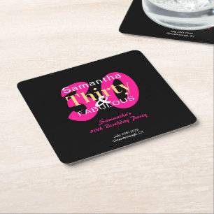 30. Geburtstag 30 und fabelhaftes Hot Pink Black P Rechteckiger Pappuntersetzer