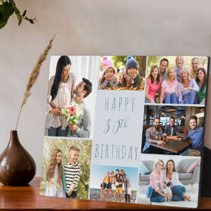 30. Geburtstag 7 Foto-Collage Zweifarbig Staubblau Fotoplatte