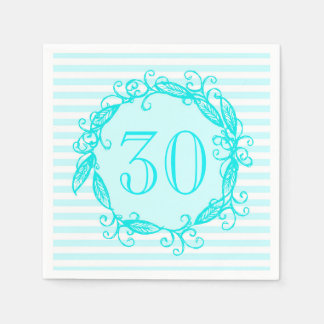 30. Geburtstag Aqua Blue White Wirbel Serviette