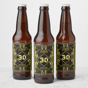30. Geburtstag Art Deco Gold Black Great Gatsby Bierflaschenetikett