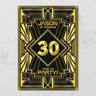 30. Geburtstag Art Deco Gold Black Great Gatsby Einladung