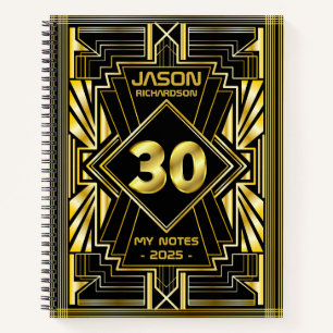 30. Geburtstag Art Deco Gold Black Great Gatsby Notizbuch