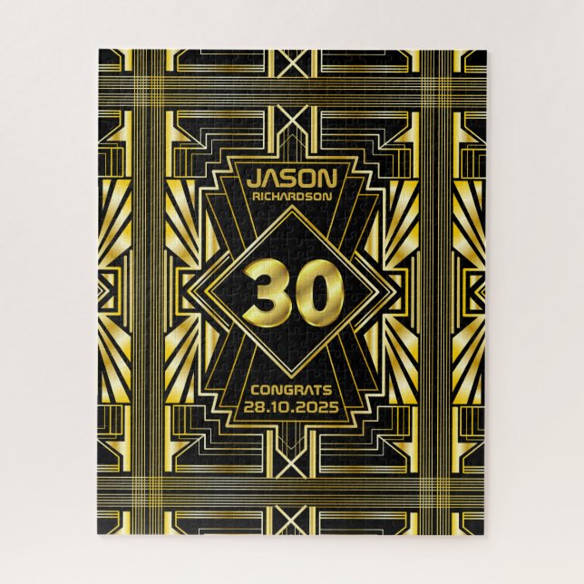30. Geburtstag Art Deco Gold Black Great Gatsby Puzzle (Vertikal)