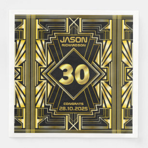 30. Geburtstag Art Deco Gold Black Great Gatsby Serviette