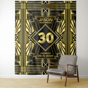 30. Geburtstag Art Deco Gold Schwarz Great Gatsby Wandteppich