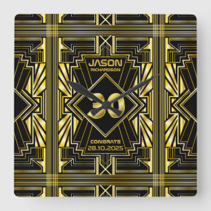 30. Geburtstag Art Déco Gold Schwarz Quadratische Wanduhr