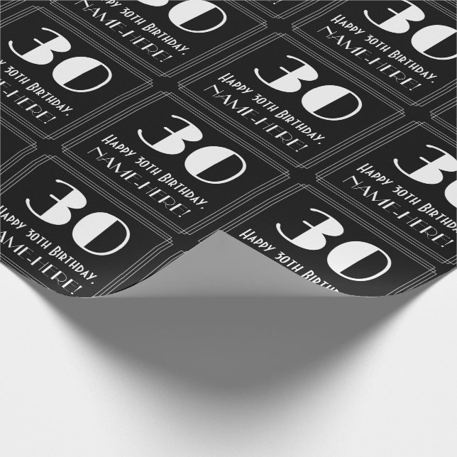 30. Geburtstag - Art Deco Inspiriert Aussehen "30" Geschenkpapier (Ecke)