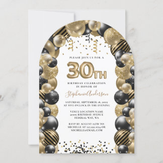 30. Geburtstag Ballon Gold Black Sparkle Einladung