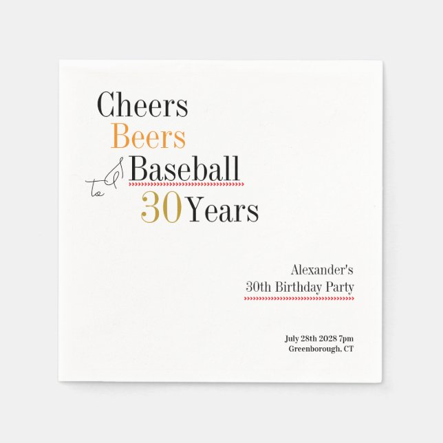30. Geburtstag Baseball Cheers Biere Minimal Serviette (Vorderseite)