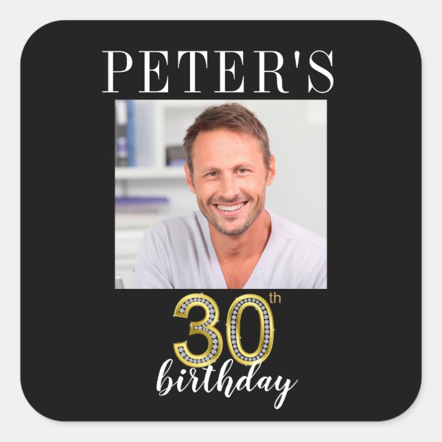 30. Geburtstag Bild Bevorzugung Labels Quadratischer Aufkleber (Vorderseite)