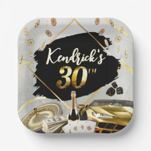 30. Geburtstag Black & Gold Casino, Luxus Auto Nap Pappteller