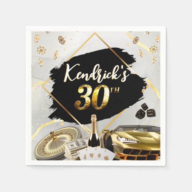 30. Geburtstag Black & Gold Casino, Luxusauto Serviette (Vorderseite)