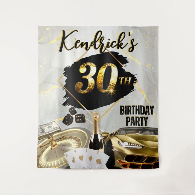 30. Geburtstag Black & Gold Casino, Luxusauto Wandteppich (Vorderseite)