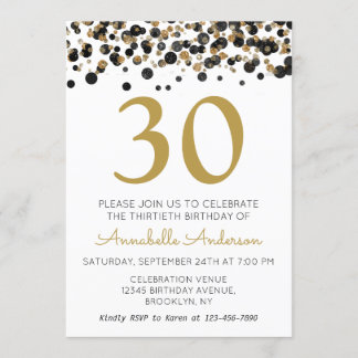 30. Geburtstag Black Gold Glitzer Sparkle Confetti Einladung