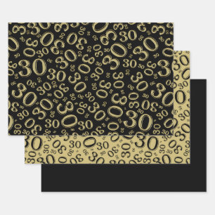 30. Geburtstag Black & Gold Nummernmuster 30 Geschenkpapier Set