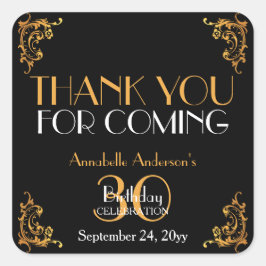 30. Geburtstag Black Gold Retro Vintag Vielen Dank Quadratischer Aufkleber