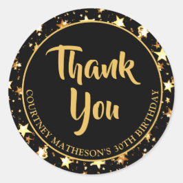 30. Geburtstag Black Gold Stars DANK YOU Classic R Runder Aufkleber