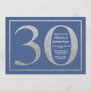 30. Geburtstag Blau- und Silberner Glitzer Einladung