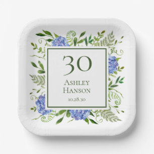30. Geburtstag Blaue Hortensien Pappteller