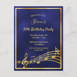30. Geburtstag blauer Goldmedaille Musiknoten Einl Postkarte